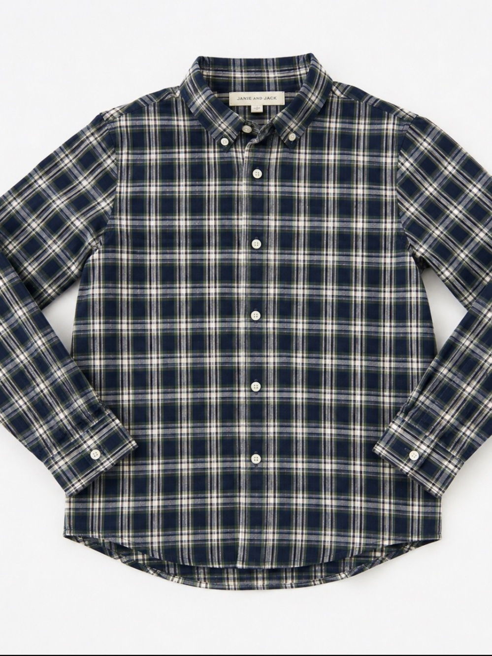 Janie and Jack Boys Navy Plaid Button Down Shirt Size 10 Classic Preppy